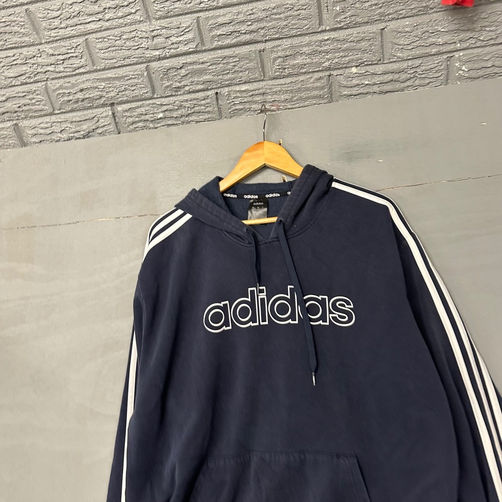 Adidas Essentials Mens Navy Blue 3-Stripe Fleece Pullover Hoodie 2XL XXL